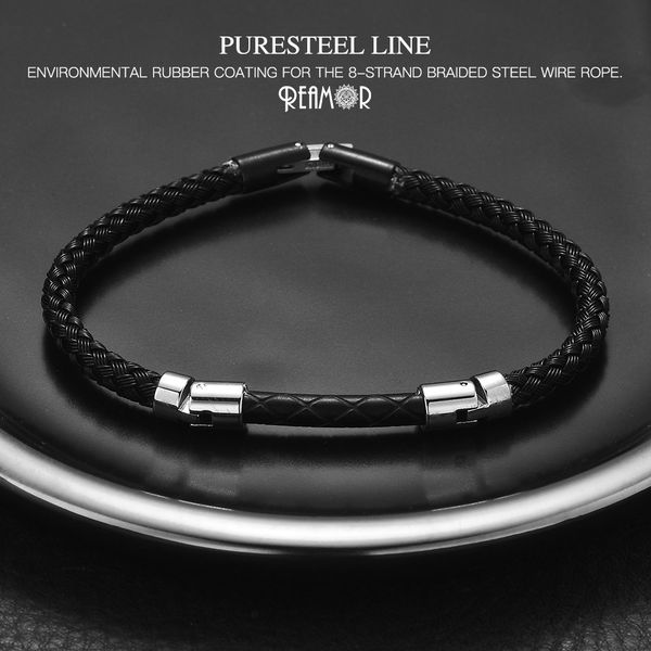 

reamor structural design 316l stainless steel wire bracelets men unique luxury black wristband bracelet jewelry, Golden;silver