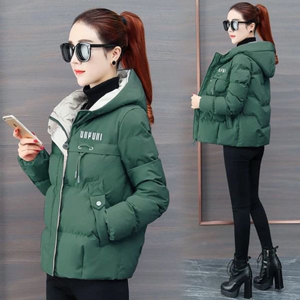 

new 2019 plain cotton quilted zipper coat large size warm winter women's jacket with cap down cotton clothing fashion short top, Tan;black