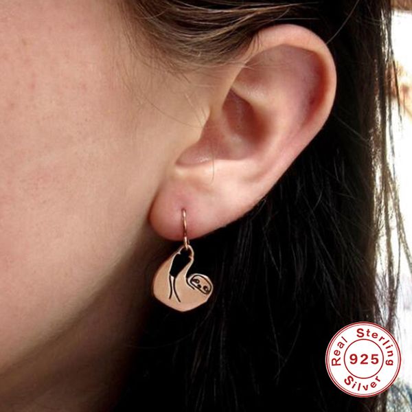 

roxi 925 sterling silver lovely sloth animal stud earrings for women cute lazy sleepy sloth hanging earring fashion jewelry gift, Golden;silver