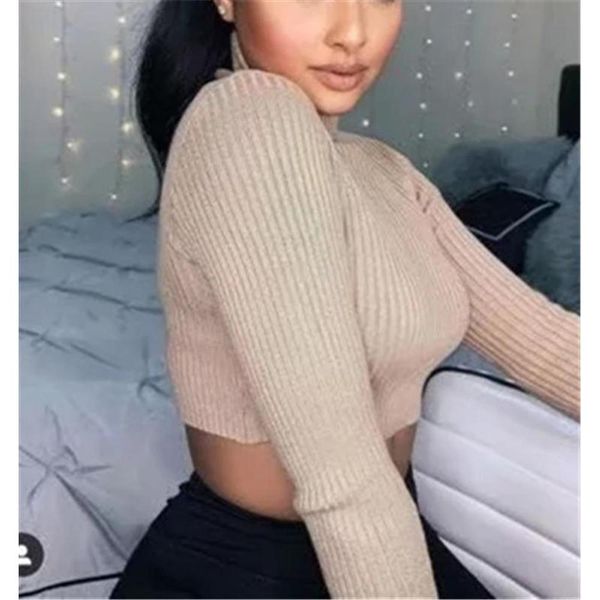 

2019 autumn winter women's sweater casual turtleneck long sleeve knitted slim brief women short pullovers sweater for woman, White;black