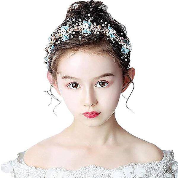 

lovely pearl princess headpiece bow-knot tiara cute bride hair accessories for women and girls and flower girls, Golden;white