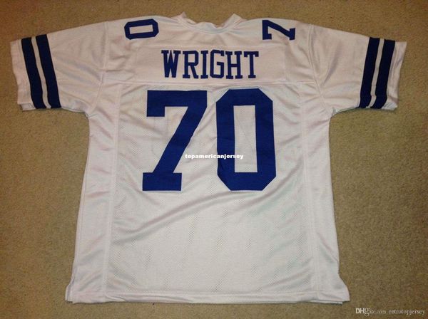 

retro custom sewn stitched #70 rayfield wright white mitchell & ness jersey men's football jerseys rugby, Black;blue