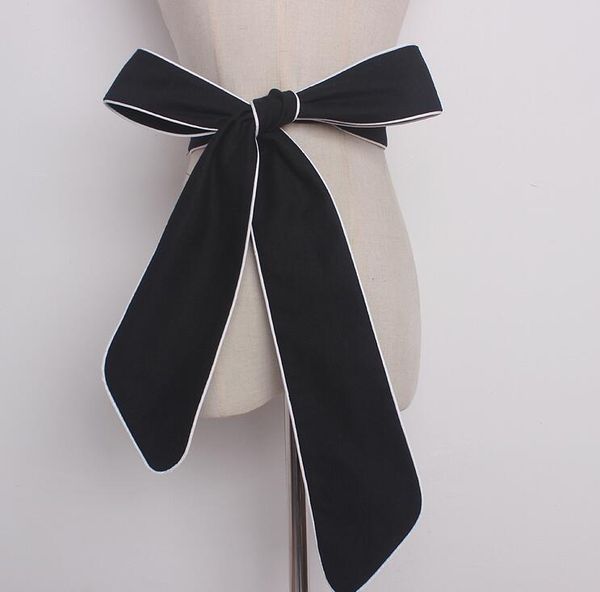 

women's runway fashion denim bow cummerbunds female dress corsets waistband belts decoration wide belt r1623, Black;brown