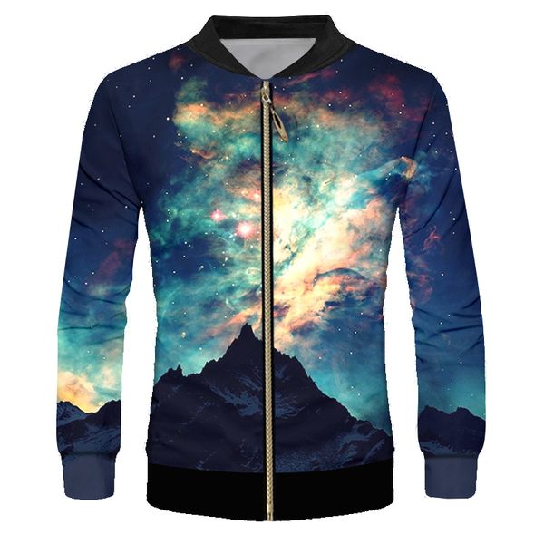 

novelty men women baseball jackets full zip-up galaxy space 3d print hip hop rap windbreaker varsity jackets coats custom s-6xl, Black;brown