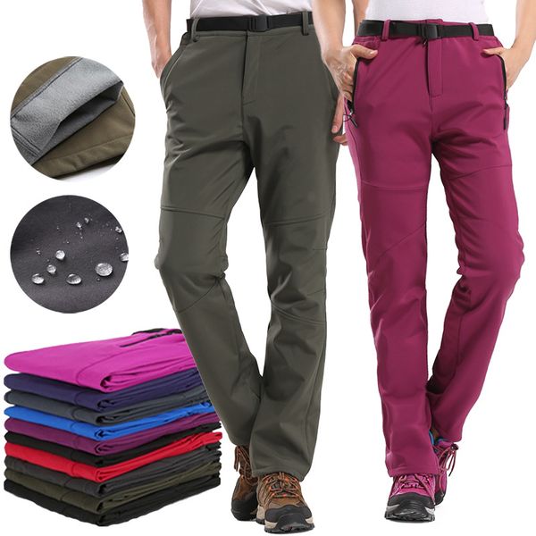 

2019 winter thicken hiking pants men women sports pants waterproof windproof winter skiing keep warm mountain trekking trousers, Black;green