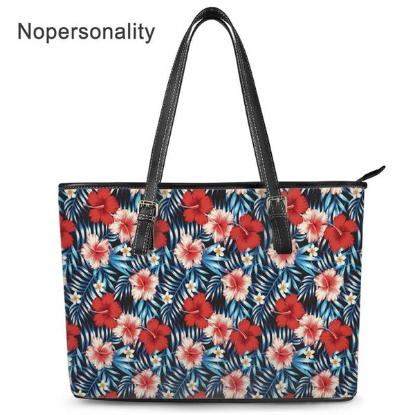 

nopersonality printing hibiscus women pu leather handbags large female tote shoulder bags ladies teenager girls handle bag