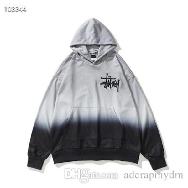 

19ss autumn and winter models stussy tie dyed gradient loose casual hooded sweater men and women with the same couple models hoodies m-x, Black