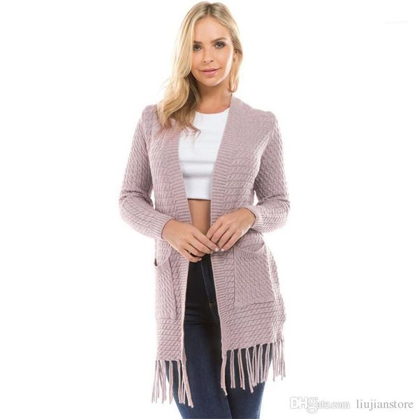 

color coats autumn winter designer ladies jackets with tassel casual womens long sleeve apparel women fashion pure, Black;brown