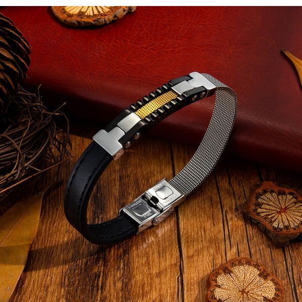 

fashion men bracelet black leather bangles bracelets for male jewelry classic stainless steel bracelet for boy