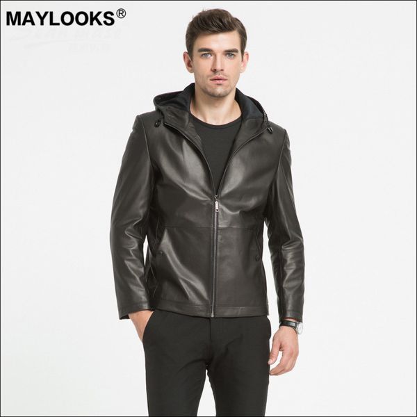 

maylooks fall / winter 2019 leather leather jacket men's hood slim - fit korean jacket ws80, Black