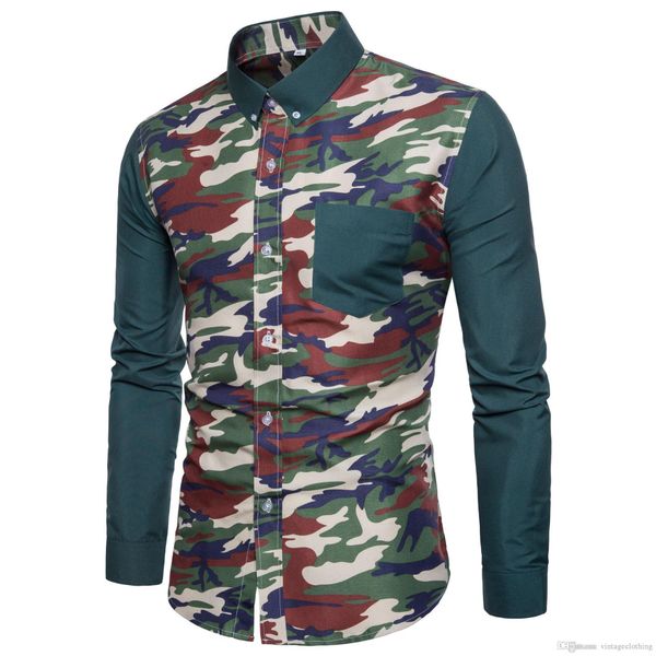 

new fashion shirts camouflage patchwork dress shirts slim turn down male long sleeve casual shirts, White;black