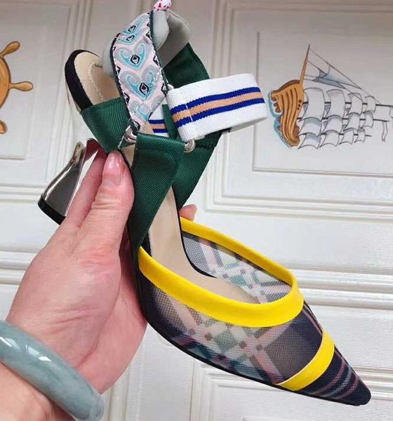 

orignal box] new arrival fd womens high heels sandals ladies slingbacks sheepskin multicolor breathe shoes 35-42, Black