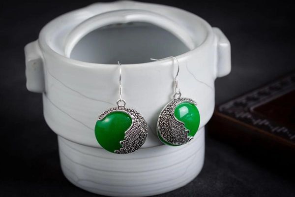 

women jewelry brincos earring pendientes natural round natural green gem beads 925 silver hook marcasite earrings