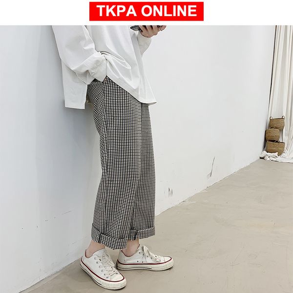 

harajuku plaid harem pants men 2020 vintage korean fashion joggers mens wide leg pants japanese straight sweat, Black