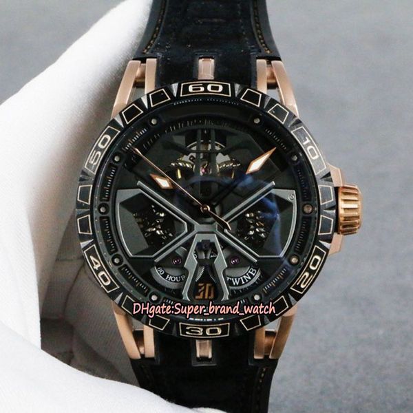 

version excalibur rddbex0750 skeleton dial dlc coated titanium alloy case automatic mechanical mens watch leather luxury sport watches, Slivery;brown