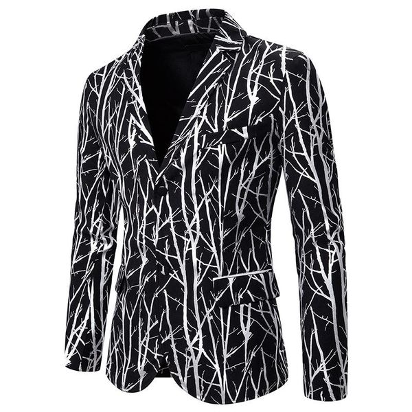 

men slim fit blazer 2019 shiny silver tree branch print suit jacket dj club stage singer clothes party wedding tuxedo blazer men, White;black