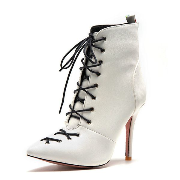

b2- size 34-47 female pointed toes ankle boots ladies vintage lace-up boot woman thin heels shoes women party dress shoe, Black
