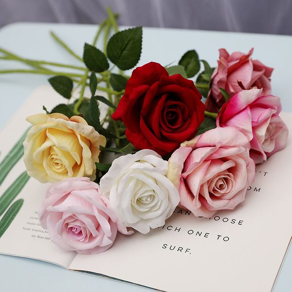Fiori di rosa artificiali Flanella Ghirlande di rose Bouquet da sposa Corsage Polso Fiore Copricapo Centrotavola Decorazioni per feste a casa GGA2529
