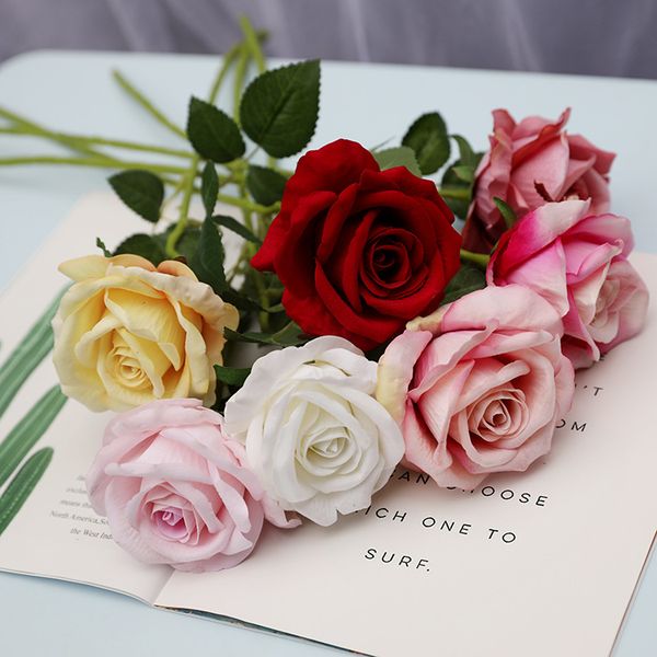 Fiori di rosa artificiali Flanella Ghirlande di rose Bouquet da sposa Corsage Polso Fiore Copricapo Centrotavola Decorazioni per feste a casa GGA2529