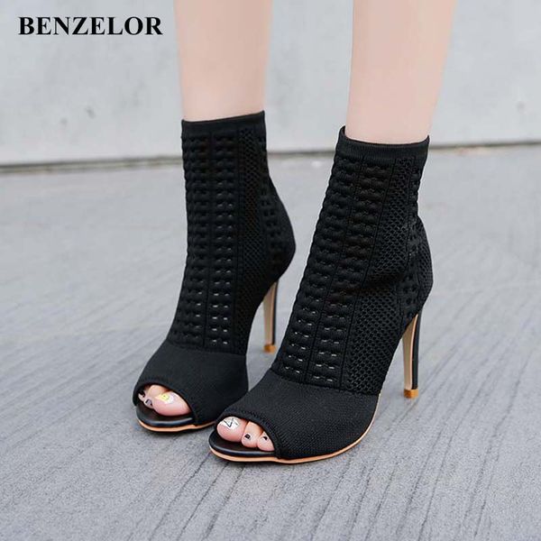 

benzelor 2018 autumn winter new peep toe women shoes woman boots thin super high heels fashion luxury ladies boot black n17