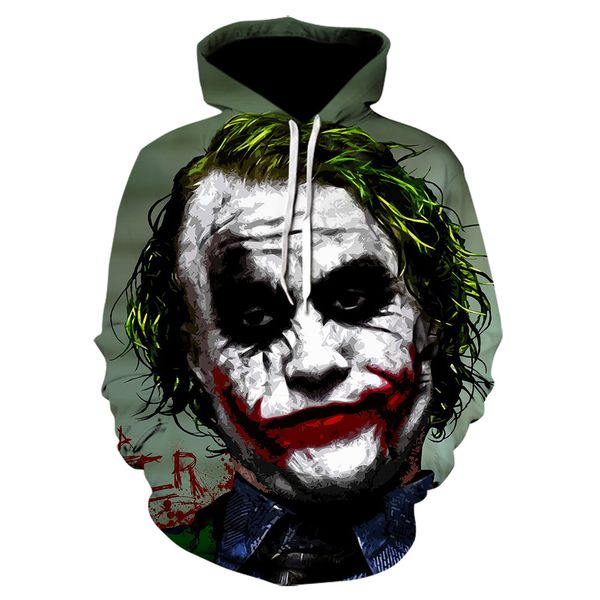 

3d clown male hoodie sweatshirt men women pullover hoody casual brand sportswear funny horror hoodies tracksuit plus size, Black
