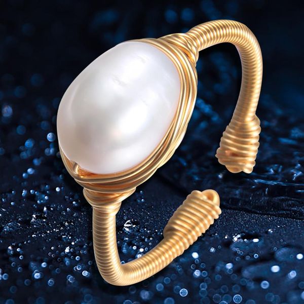 

pearl ring natural freshwater pearl ring for women handmade creative gold rings wedding party luxury rings, Golden;silver