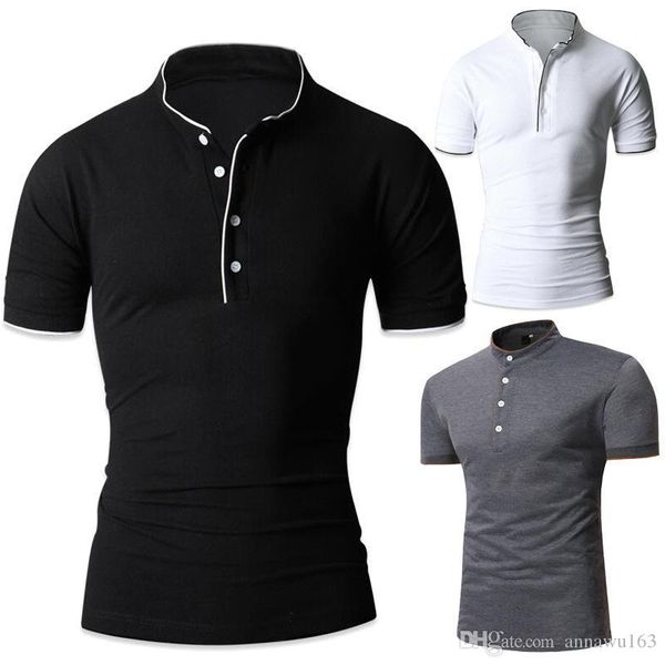 

новый летних футболки рубашка мужчина клип окантовки тенниски тонкой сплошной цвет случайной короткий рукав стенд воротник футболка 3 цвета, White;black