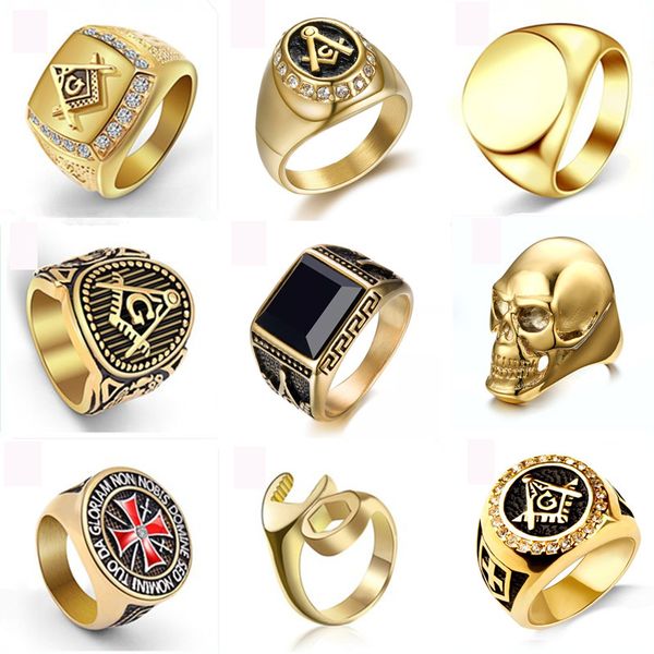 

золотой цвет мода привлекательный титановое стальное кольцо личность властный череп титановое стальное кольцо мужчины литья genstone кольца, Silver