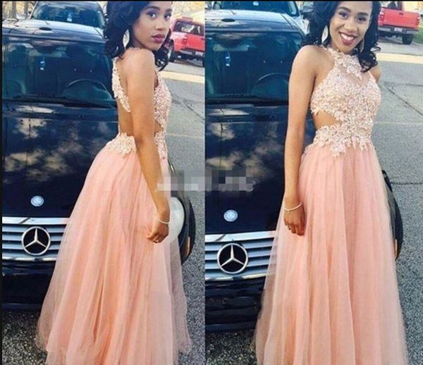 

2019 robe de soiree pink tulle mermaid lace appliques prom dresses open back beaded sleeveless scoop neckline prom gowns evening dress, Black