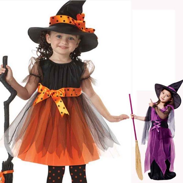 

2018 halloween party children kids cosplay witch costume girls halloween costume party witch dress with hat for 2-15 years old, Black;red