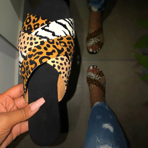 

leopard slippers summer women slippers open toe platform casual shoes ladies outdoor beach flip flops female slides, Black