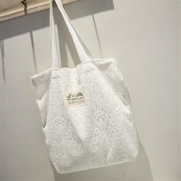 

lolita elegant lace women shoulder bag hobo super large capacity canvas handbag school bags lace cover white black shopping bag d19011504