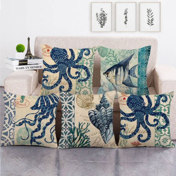 

45cm*45cm blue style see life linen/cotton throw pillow covers couch cushion cover home decor pillow