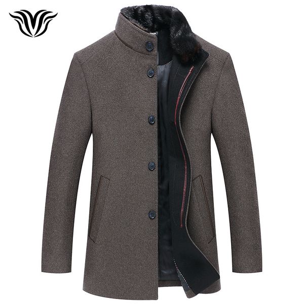 

2018 winter new style luxury men's wool coat thick warm business casual single-breasted stand collar youth coat, Black