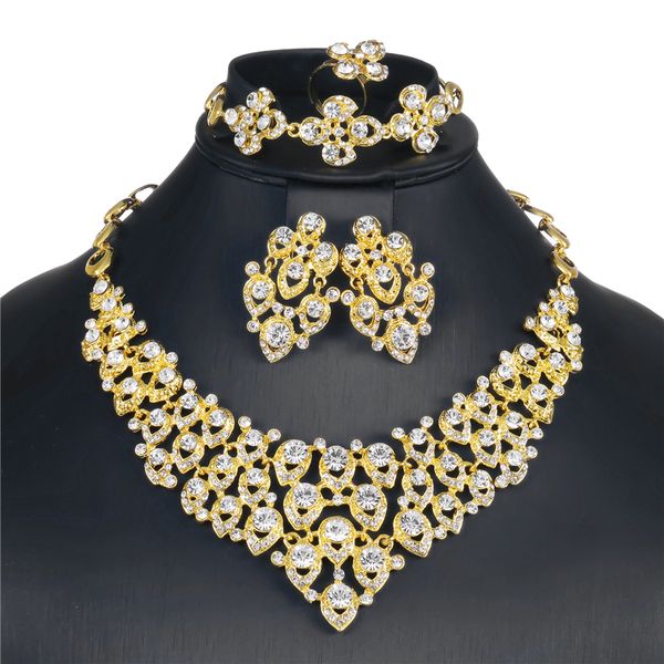

bridal wedding jewelry sets crystal rhinestone gold color african fashion jewelry sets for women earring and necklace, Silver