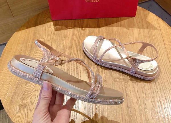 

orignal box] new arrival rc womens flat heels slingbacks diamond butterfly summer breathe slugged bottom shoes 35-40, Black