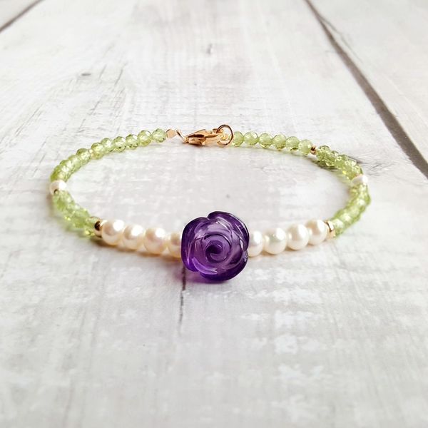 

lily jewelry amethysts silver freshwater pearl bracelet 925 sterling silver jewelry gold color delicate, Golden;silver