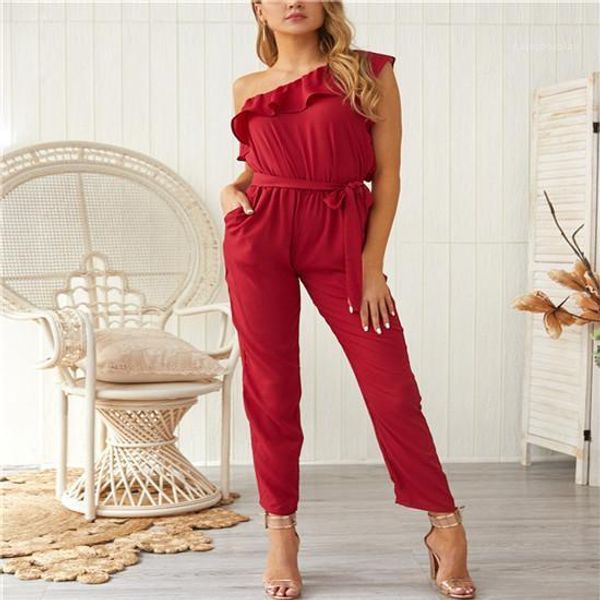 

chiffon solid color breif apparel fashion rompers fashion off shoulder ruffle sashes ladies jumpsuit new designer, Black;white