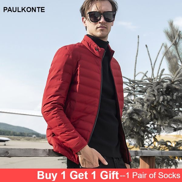 

2019 men's winter new solid color down jacket fashion casual trend wild simple men's multi-color down jacket, Black