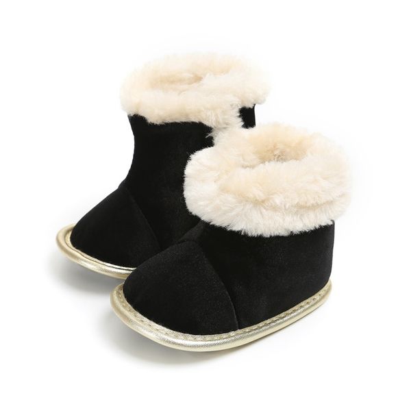 

winter baby bootsborn solid color plus velvet warm boots baby soft bottom non-slip toddler boots, Black;grey