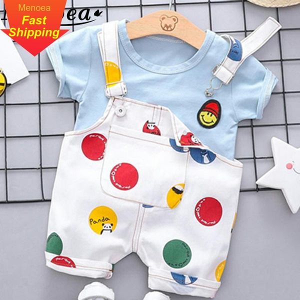 

menoea newborn baby sets 2020 clothes cute smile face t-shirt + casual cartoon dots bib pants boys girls suit y200323, White