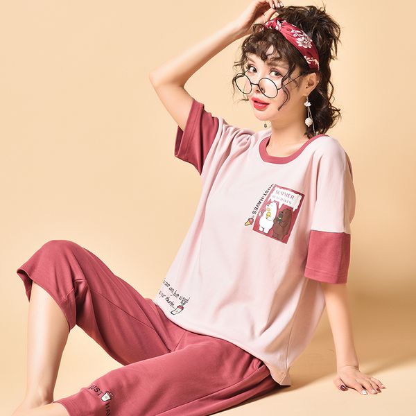 

lovely bear pyjamas women casual pajamas sets new fashion version 100% cotton thin models summer female sleepwear, Blue;gray