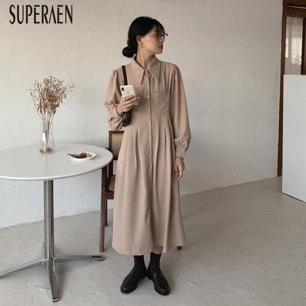 

superaen korean style women's dress autumn 2019 new dress female long sleeve cotton casual solid color women clothing, Black;gray