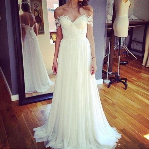 

off shoulder bridesmaid white a-line bridal sweep spring garden beach wedding dresses chiffon bridal dress simple style customized made, White;pink