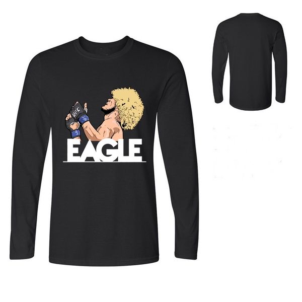 

men's khabib fighter black t-shirt harajuku streetwear funny t shirts khabib nurmagomedov the eaglelong sleeve tshirt, White;black