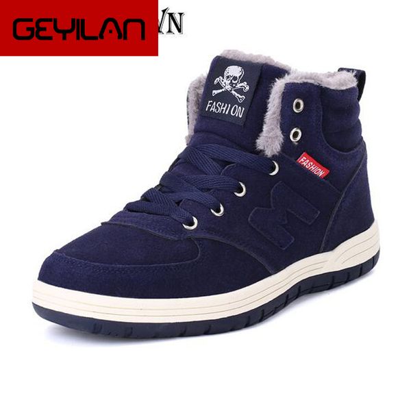 

men winter outdoor casual shoes lace up flats men snow boots oxford shoes warm snow boots h56, Black