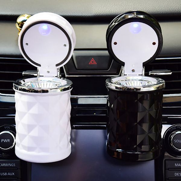 

mini luxury light led car ashtray high density refractory material sealing universal cigarette cylinder holder car accessories