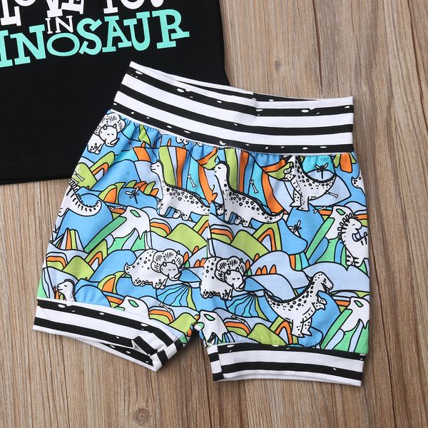 

toddler baby boy clothes letter t-shirt+dionsaur print short pants 2pcs outfits summer clothes, White