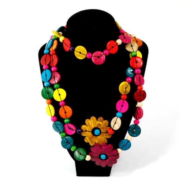 

vintage long flowers pendant necklace bohemian statement wood handmade choker necklace women gift fashion accessories, Golden;silver