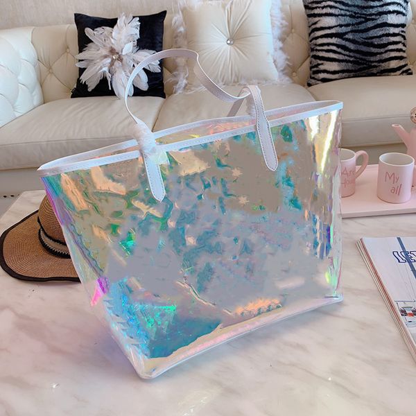 

b classic colorful shell bag printing bucket handbags clear handbags clutch laser flash pvc clutches handbags transparent duffle bag